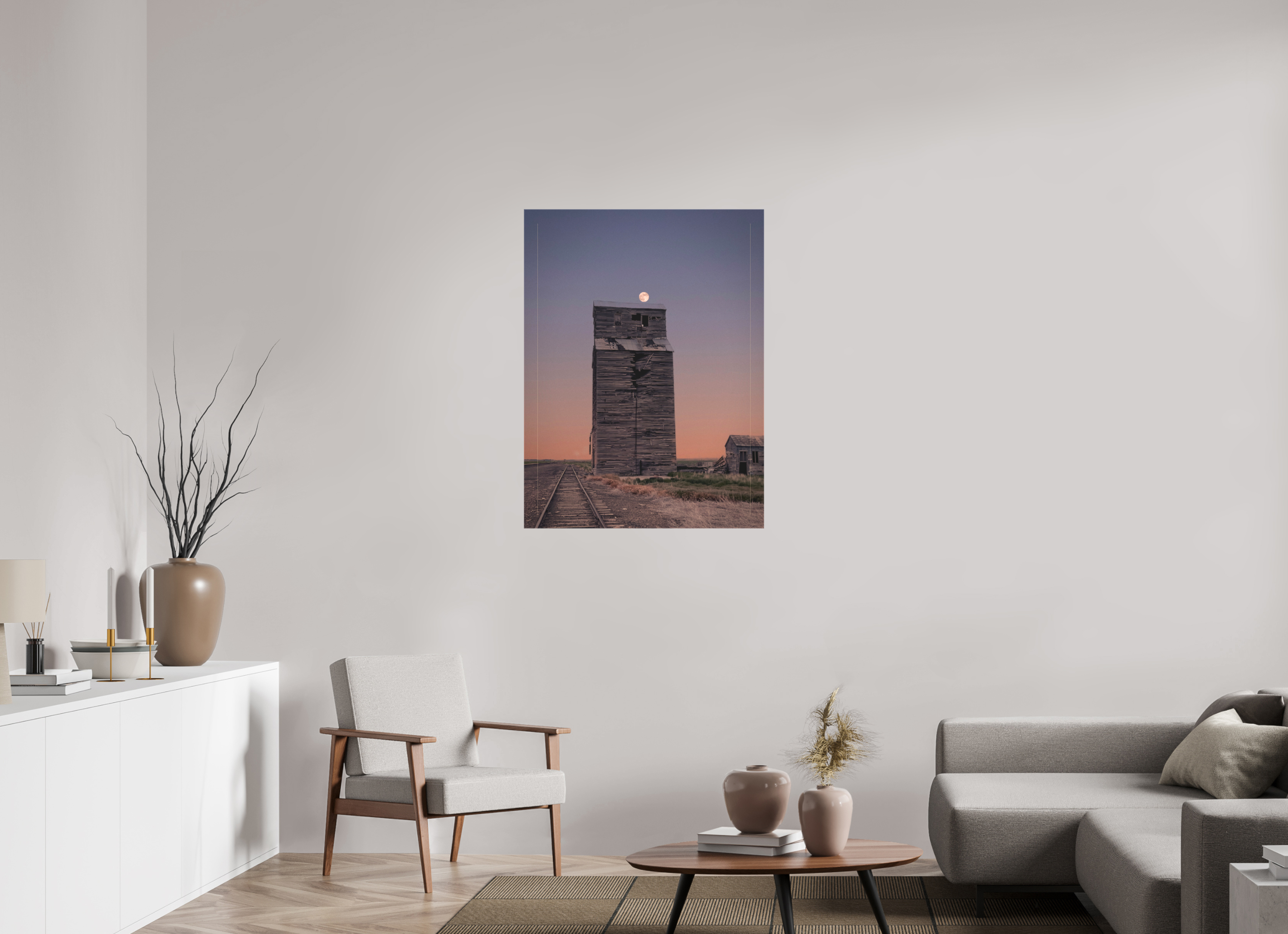 30 x 40″, Gloss Canvas Pink Moon Haze: Abandoned Grain Elevator