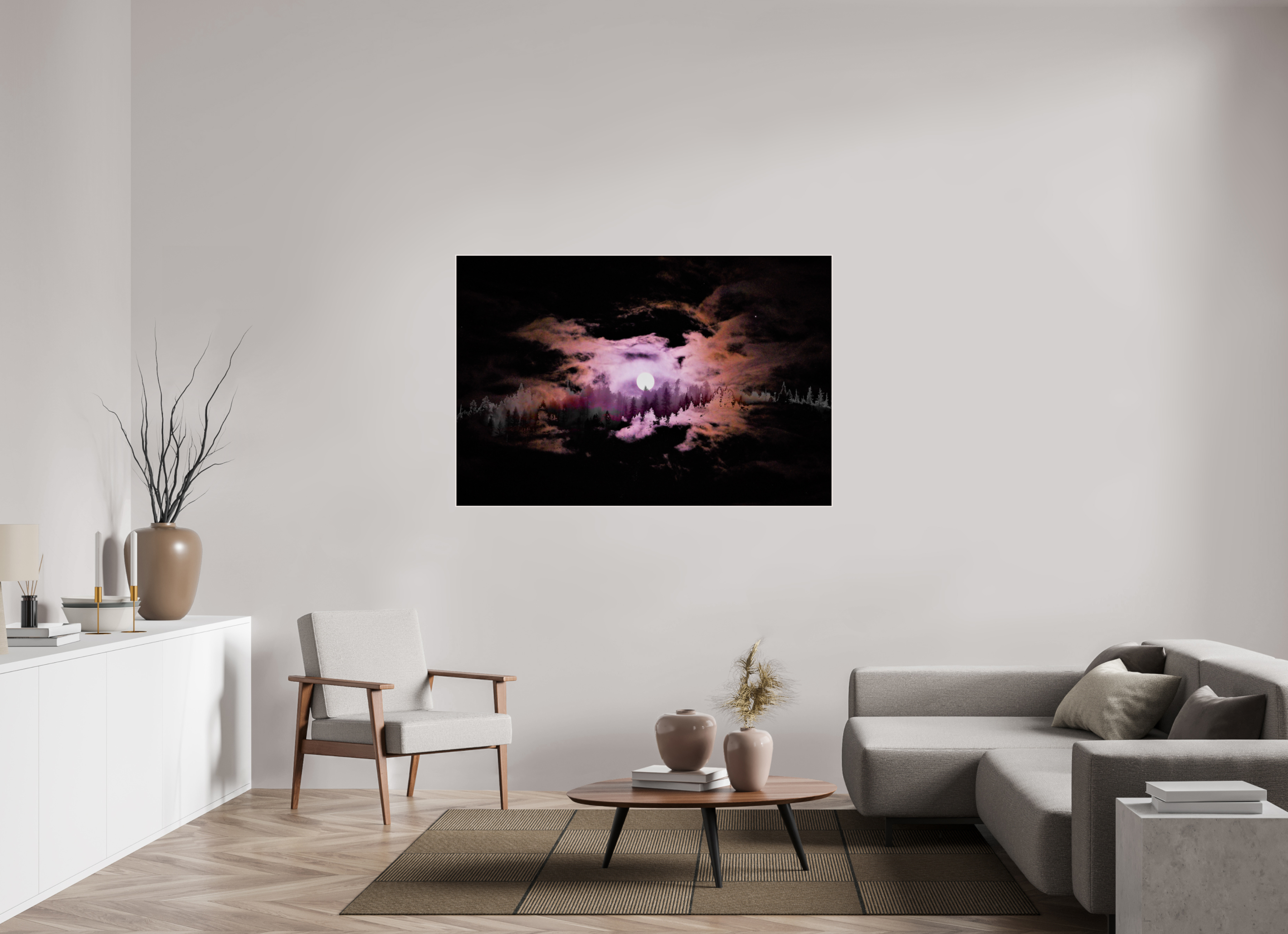 60 x 40″, Wood ArtBox with Acrylic Moonfire: Night Forest Double Exposure Fine Art Print